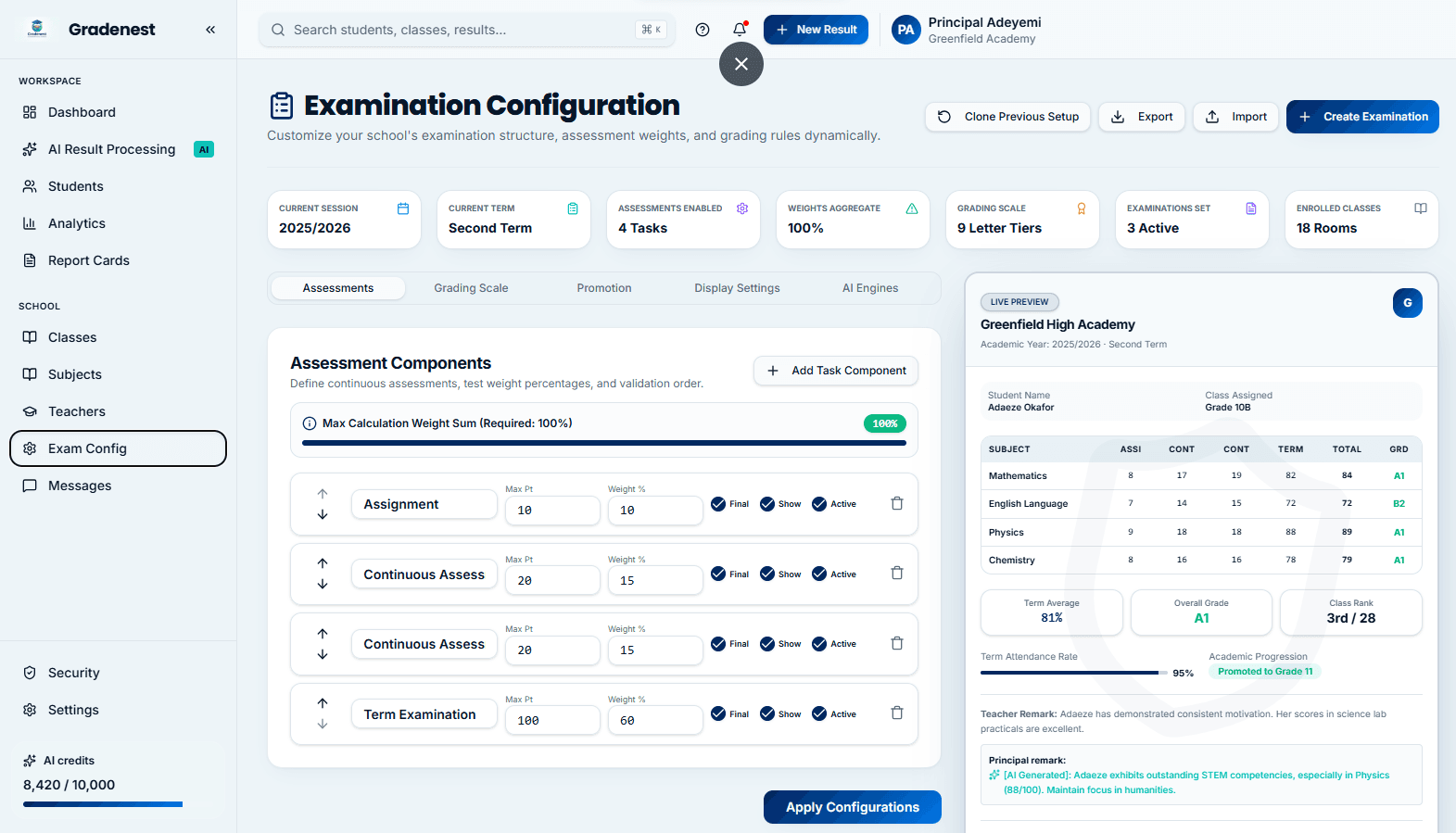 Examination Management Interface