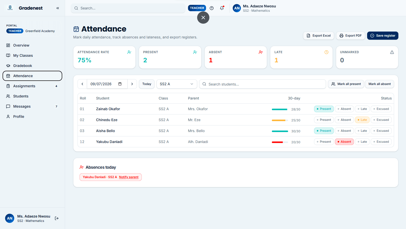 Attendance Management Interface